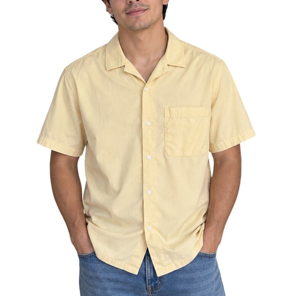 H&M Butter Yellow Camp Collar Button Up Shirt M Lyocell Cotton Resort